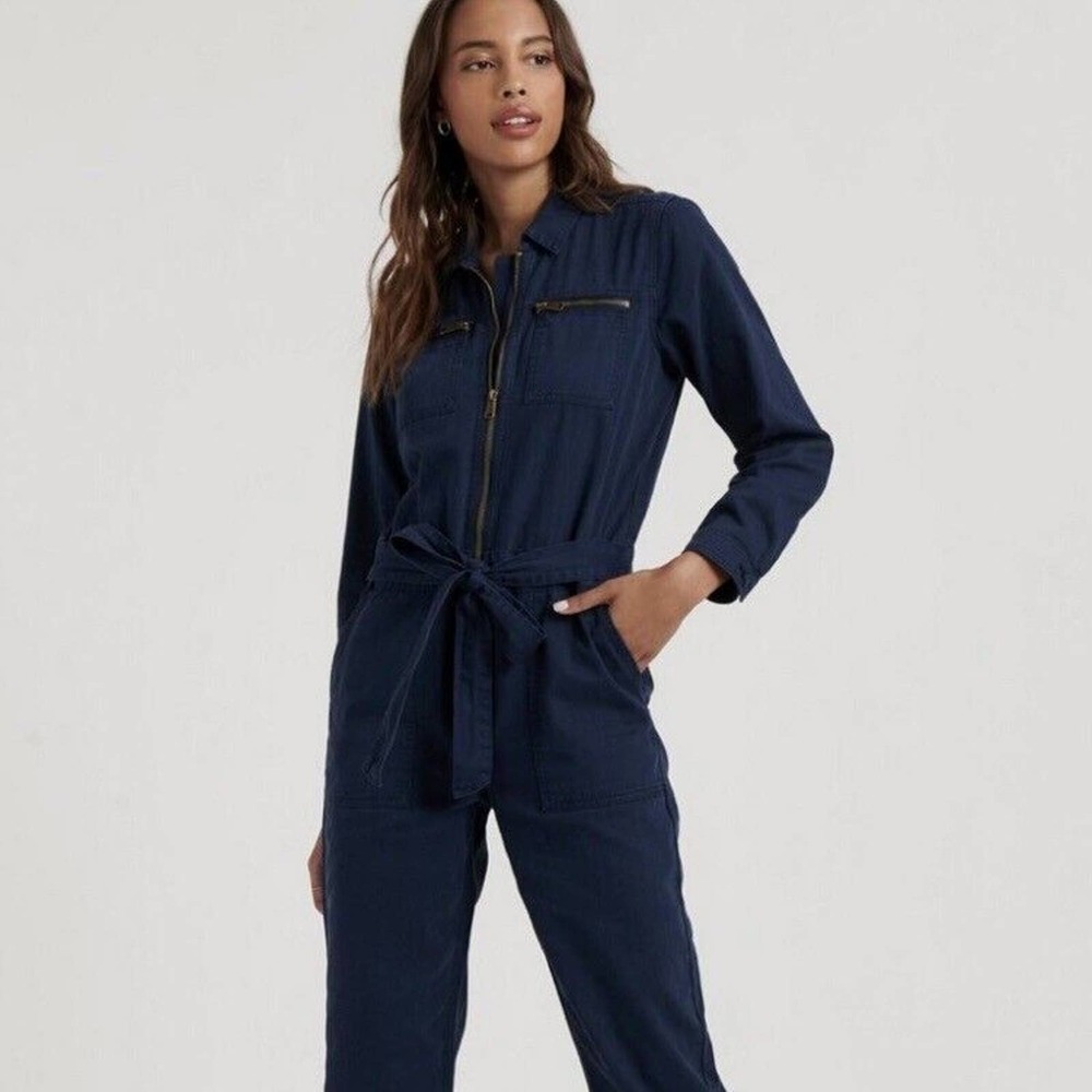 Lucky Brand Coverallls Womens Small Tie Front Boiler Suit Jumpsuit Navy Blue NEW